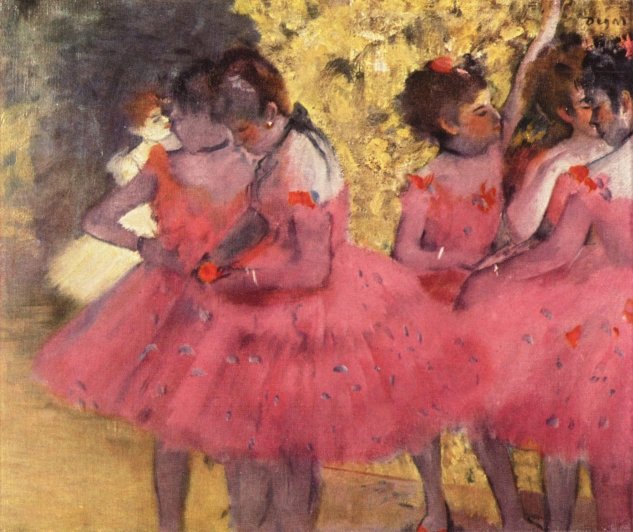 Bailarinas de rosa en los bastidores