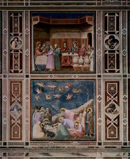 Ciclo de frescos en la Capilla de la Arena en Padua (Capilla de los Scrovegni), vista general de la decoración mural, escena superior