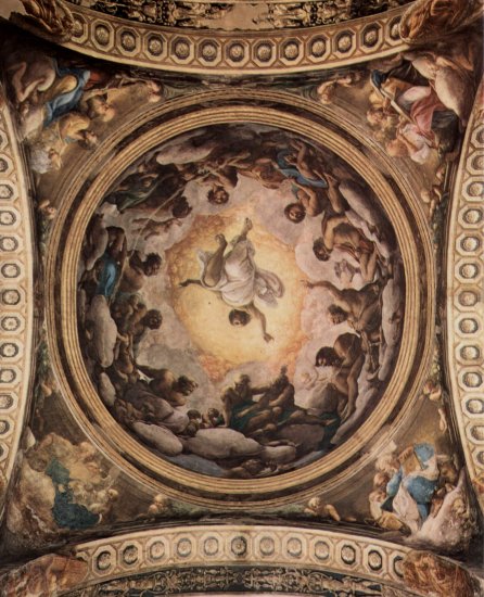 Frescos en la iglésia de San Giovanni Evangelista en Parma, fresco de cúpula, escena